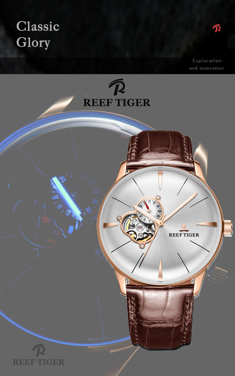 Rose Gold Reef Tiger Classic Glory Men's Automatic Dress Watches