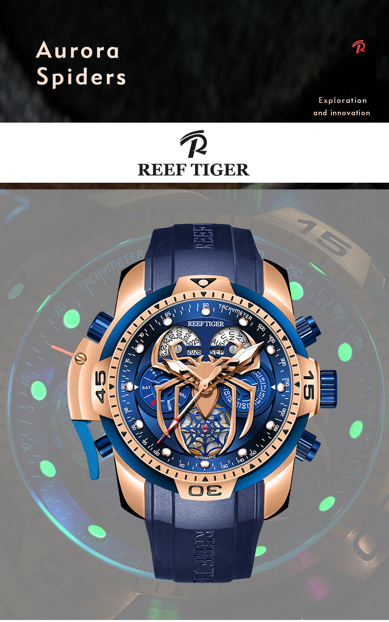 Luxury Reef Tiger Aurora Spider Rose Gold Automatic Chronograph Military Watches
