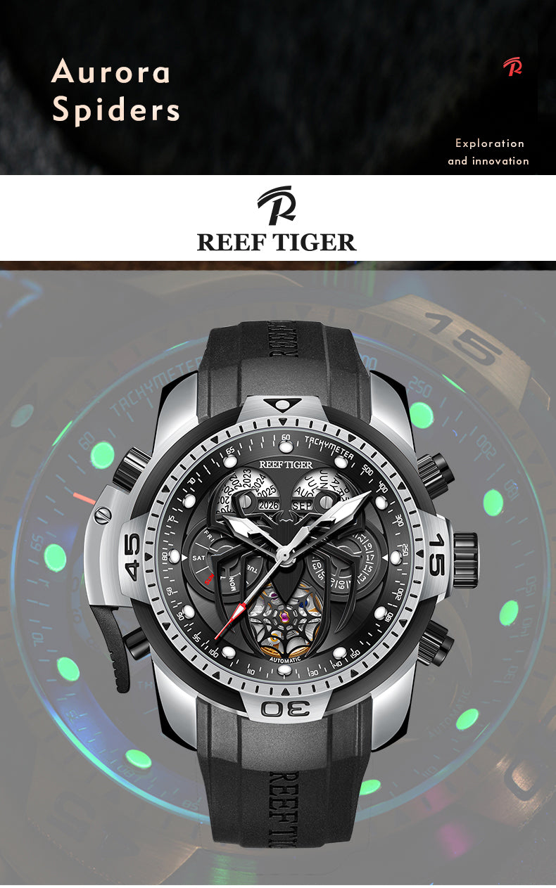 Reef Tiger Aurora Spider Luxury Military Automatic Watches f