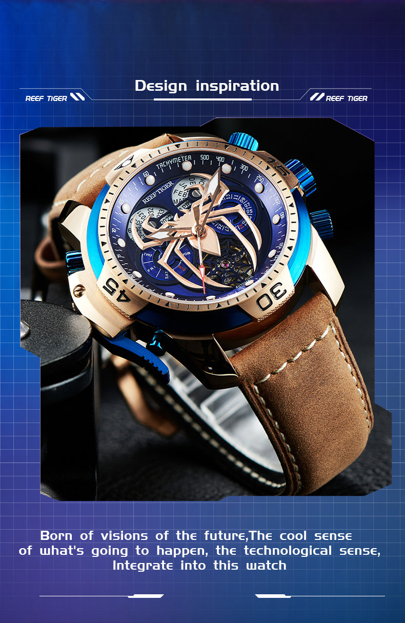 Luxury Reef Tiger Aurora Spider Rose Gold Automatic Chronograph Military Watches