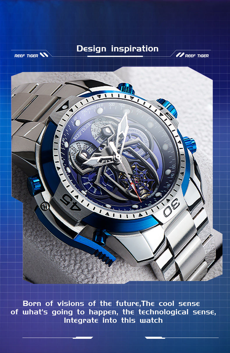 Luxury Skeleton Sport Automatic Watches from Reef Tiger Aurora Spider