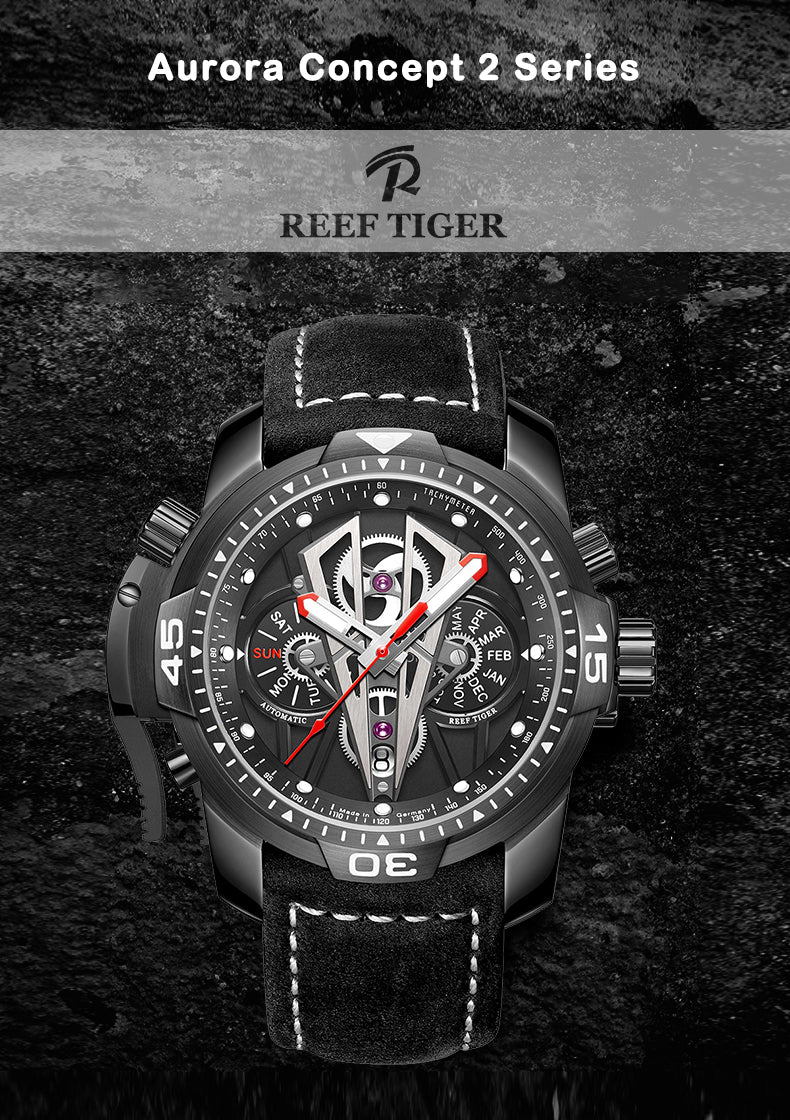 Reef Tiger Aurora Concept 2 Black PVD Automatic Military Sport Watch