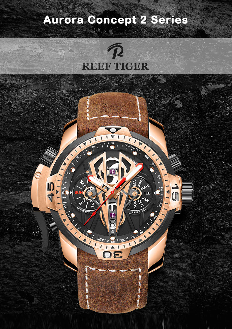 Reef Tiger Aurora Concept 2 Automatic Military Rose Gold Men's Watch