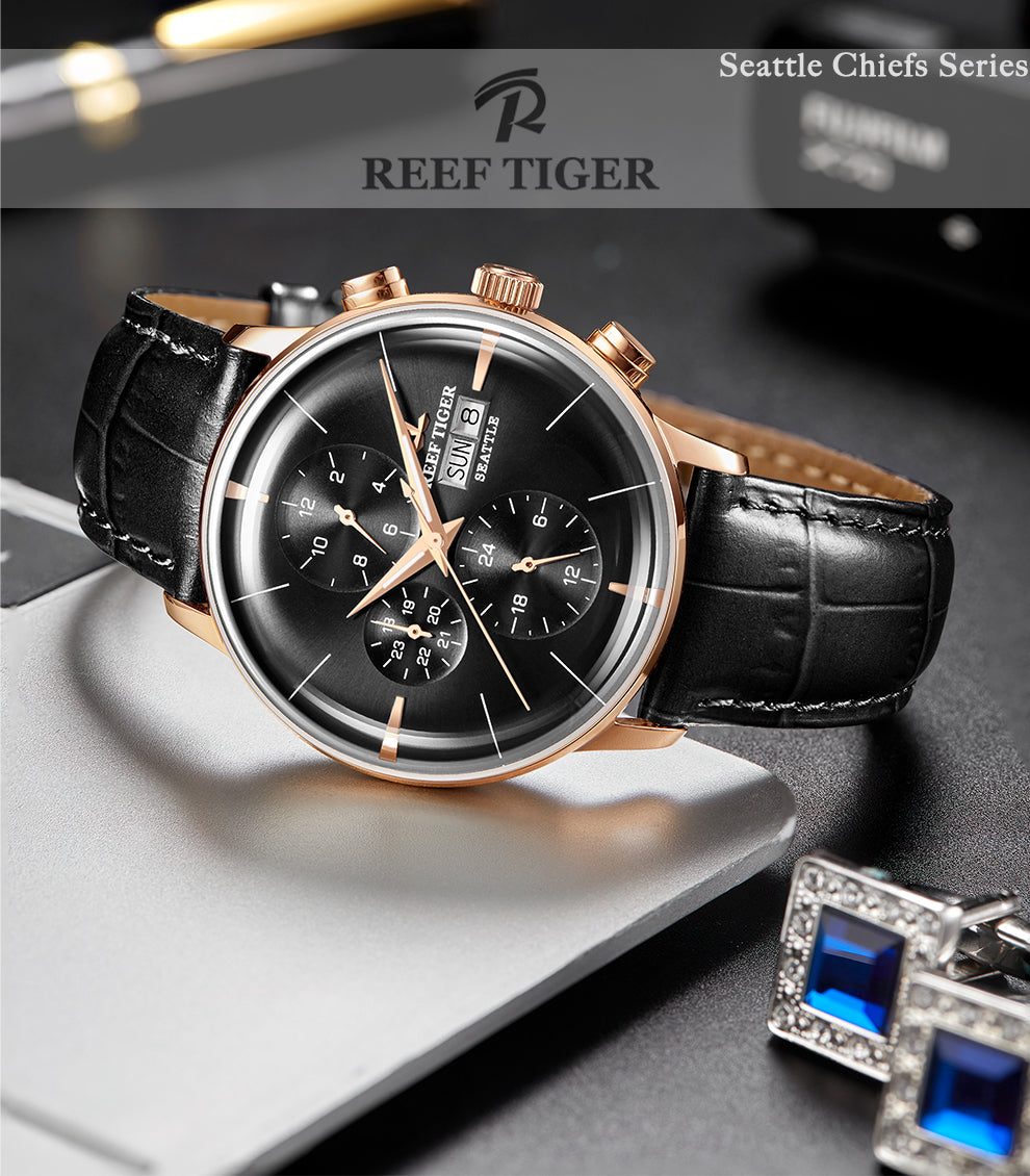 Luxury Rose Gold Automatic Dress Chronograph Watches at Reef Tiger
