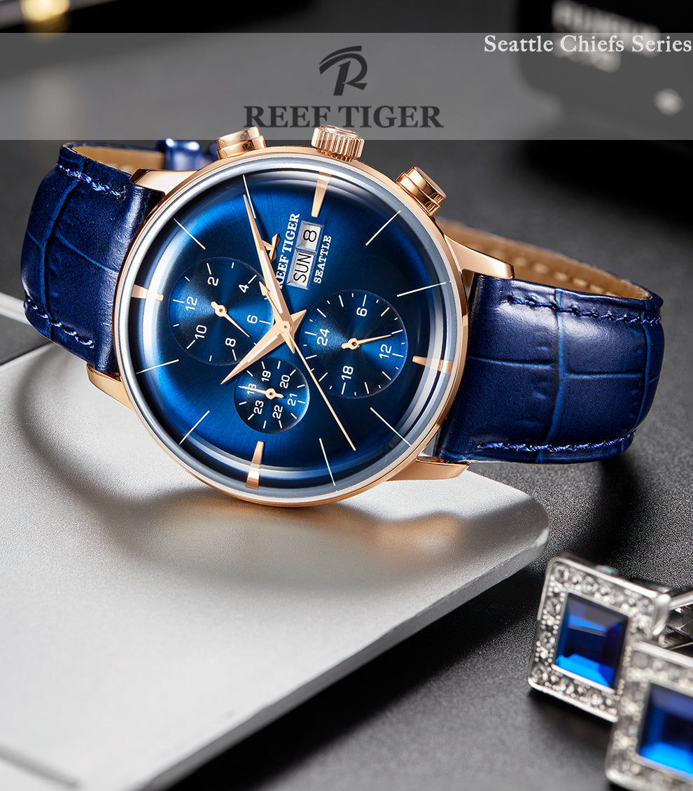 Luxury Dress Chronograph Rose Gold Watches from Reef Tiger