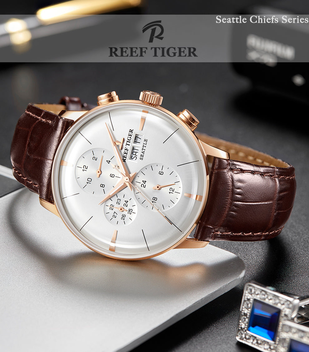 Luxury Reef Tiger Seattle Chiefs Dress Rose Gold Chronographs Watches for Men
