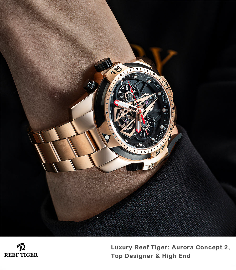Reef Tiger Aurora Concept 2 Automatic Military Rose Gold Men's Watch