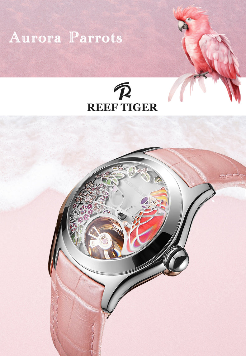 Reef Tiger Designer Aurora Parrots Series - Luxury Classic Diamond Watches