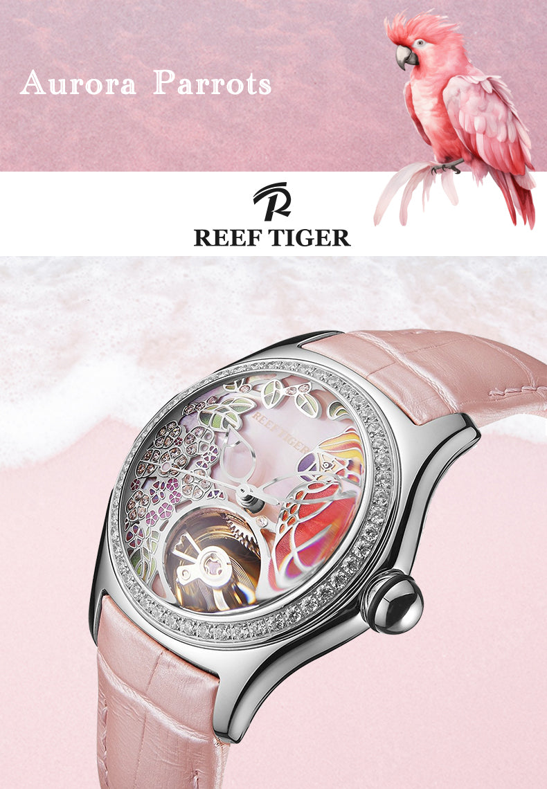 Luxury Diamond Automatic Women's Watch from Reef Tiger Aurora Parrots