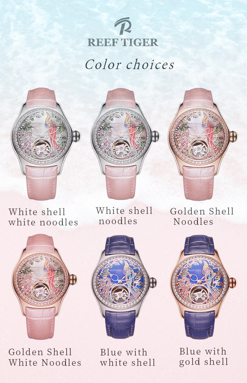 Reef Tiger Designer Aurora Parrots Series Luxury Classic Watches for Women