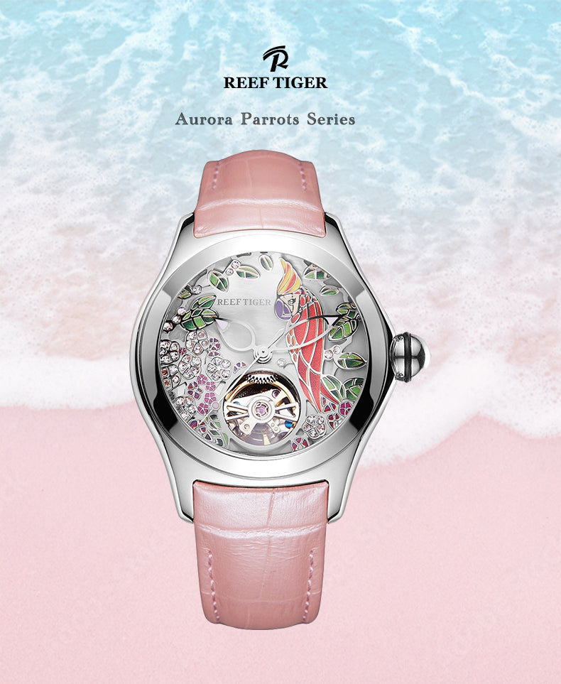 Reef Tiger Designer Aurora Parrots Series - Luxury Classic Diamond Watches