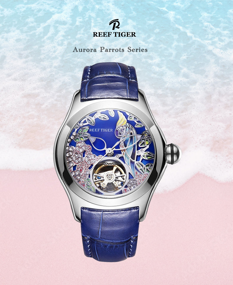 Luxury Classic Reef Tiger Aurora Parrots Lady Blue Skeleton Diamond Watches