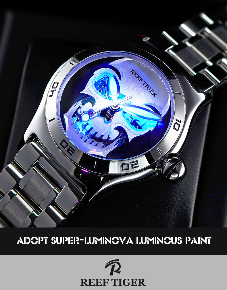 Luxury Reef Tiger Aurora Automatic Skeleton Skull Watches for Men