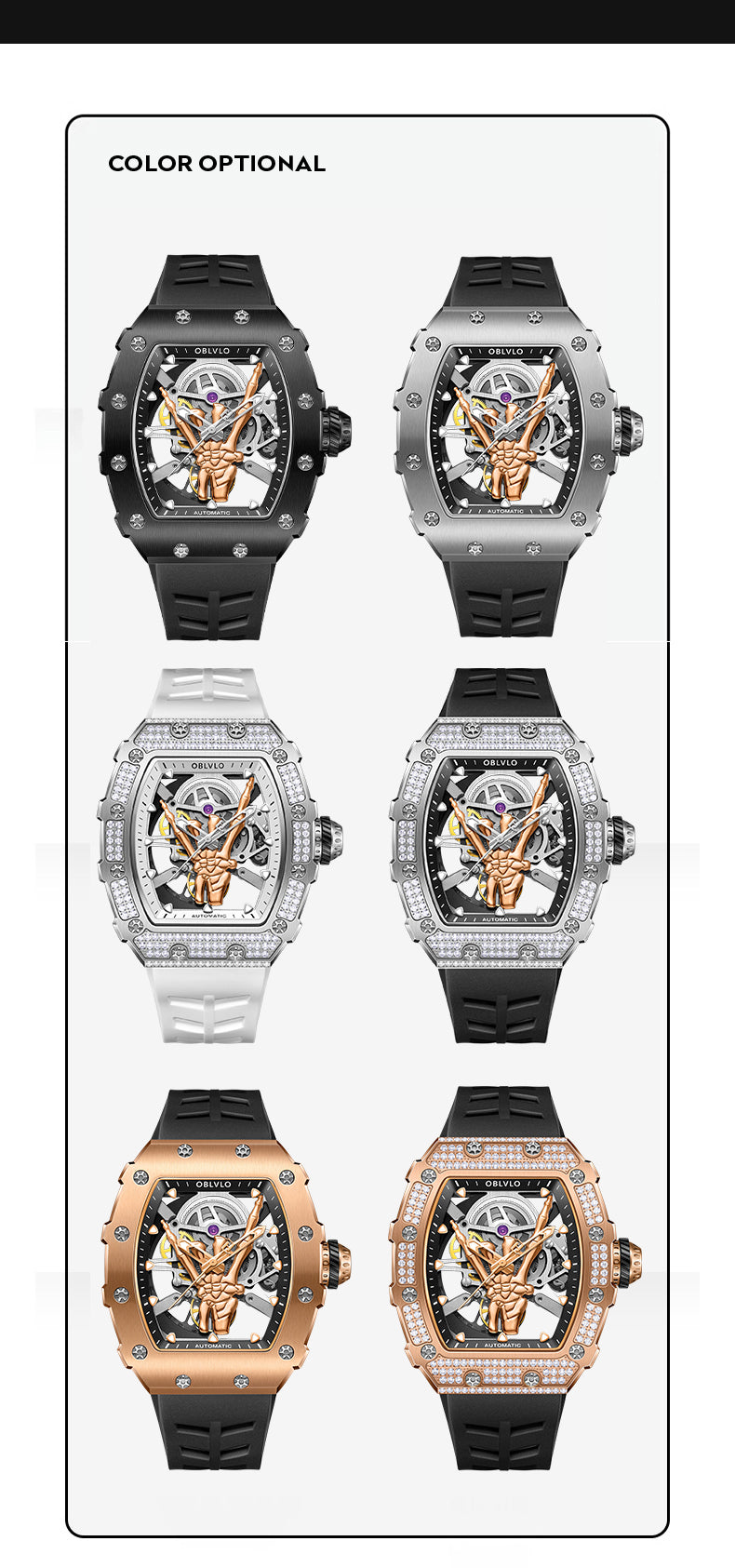 Cool OBLVLO XM FIG Series Luxury Skeleton utomatic Watches