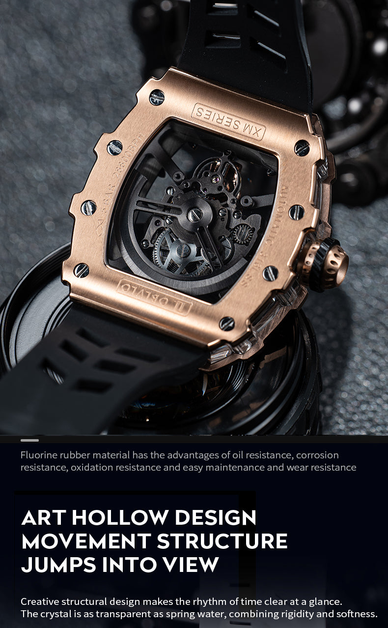 Affordable Luxury OBLVLO Automatic Rose Gold Skeleton Watches