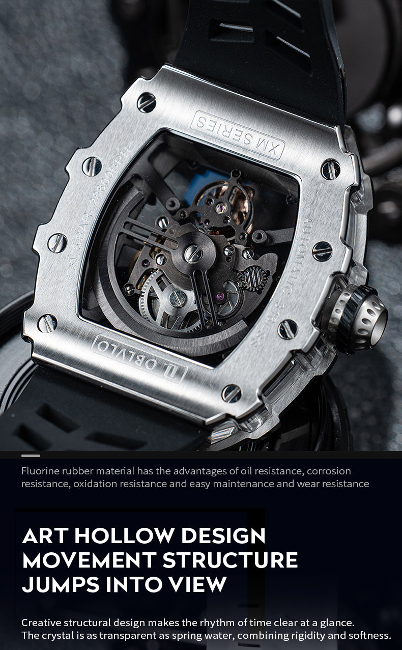 OBLVLO Mechanical Automatic Skeleton Watches