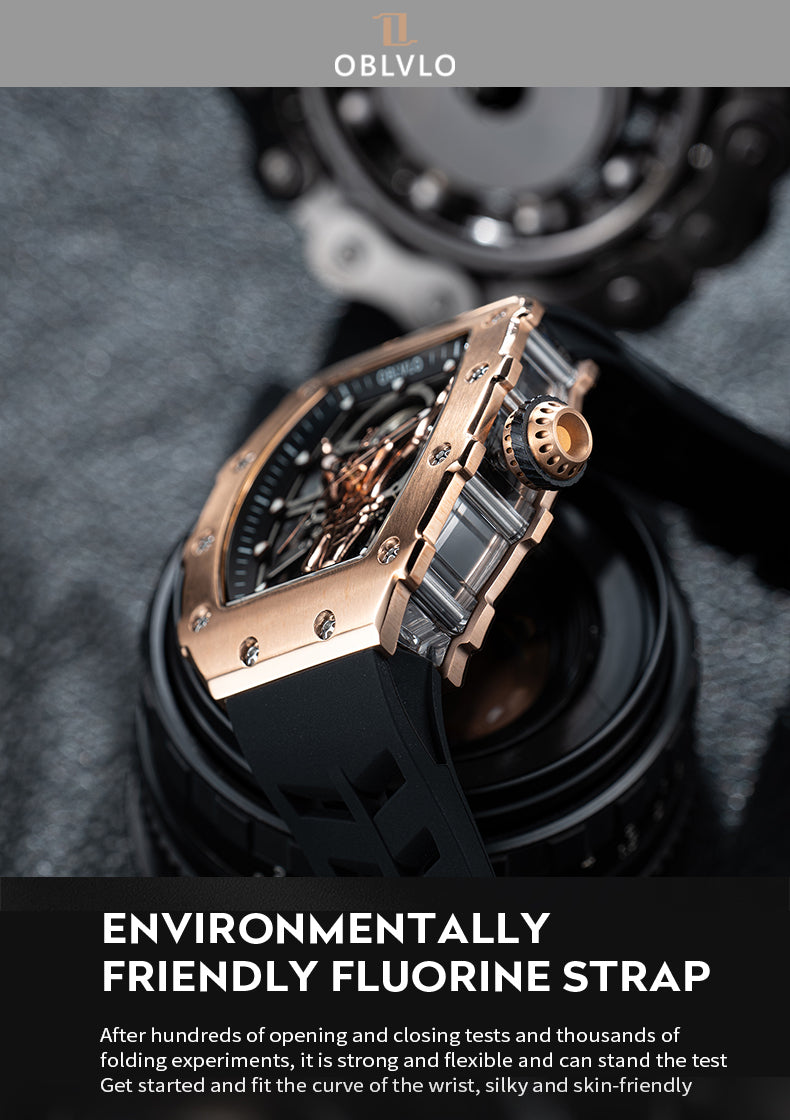 Affordable Luxury OBLVLO Automatic Rose Gold Skeleton Watches