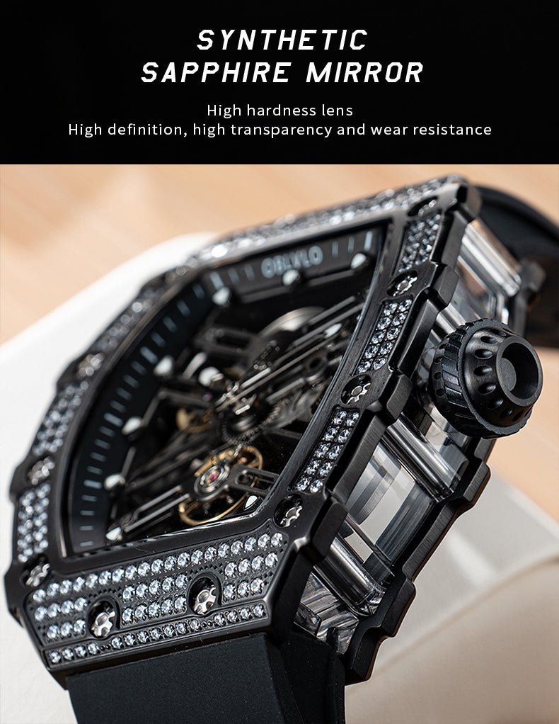 OBLVLO Luxury Automatic Skeleton Diamond Watch