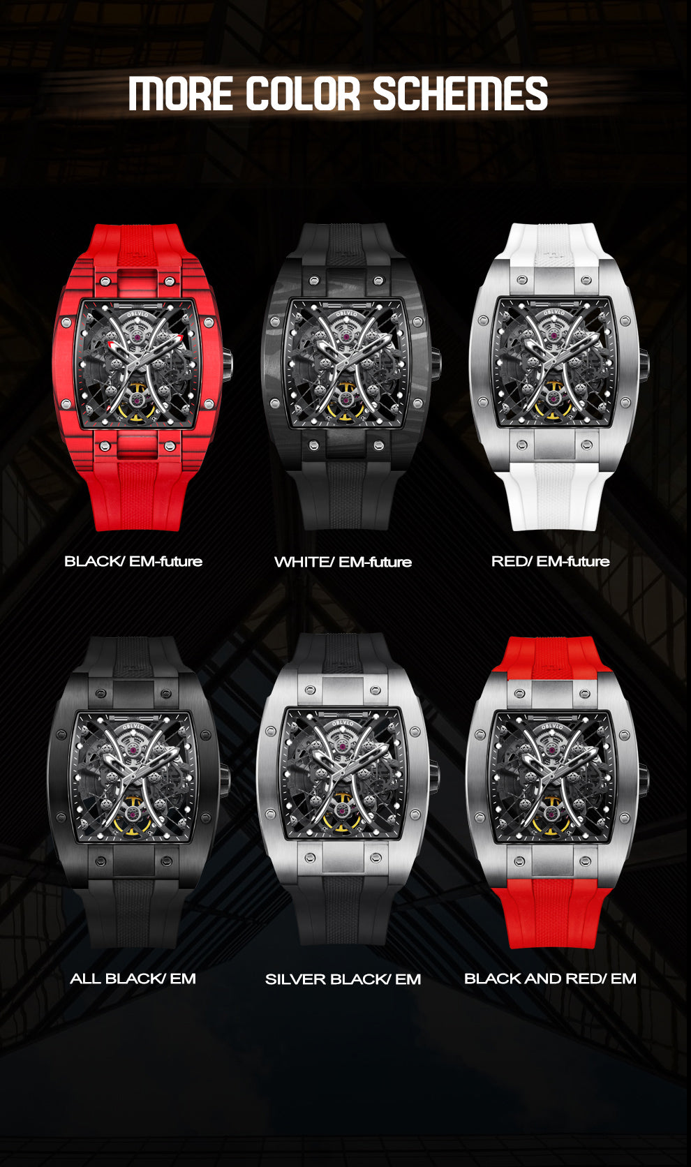 Oblvlo EM-S Automatic Mechanical Skeleton Wrist Watches