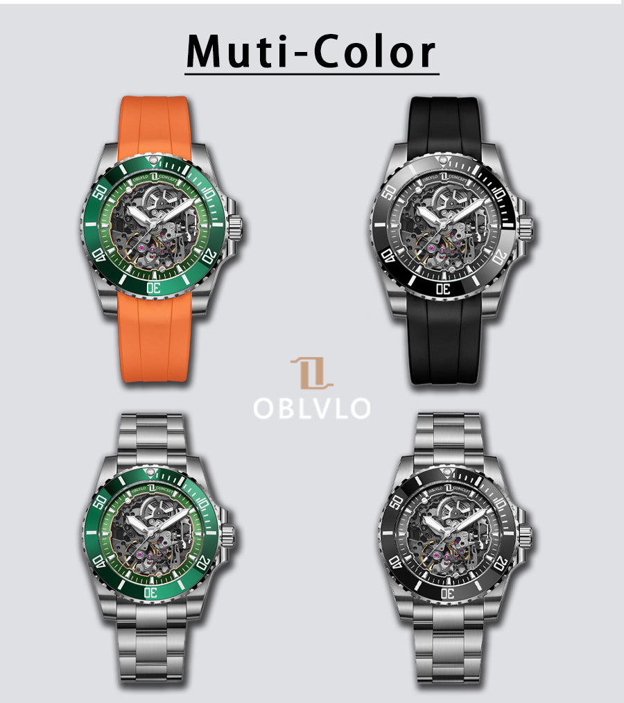 Oblvlo DM-S Luxury Automatic Skeleton Dive Watches