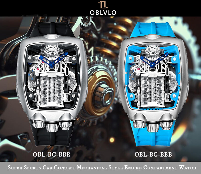 Luxury Men's Automatic Tonneau Watch - OBLVLO BG Racing Engine