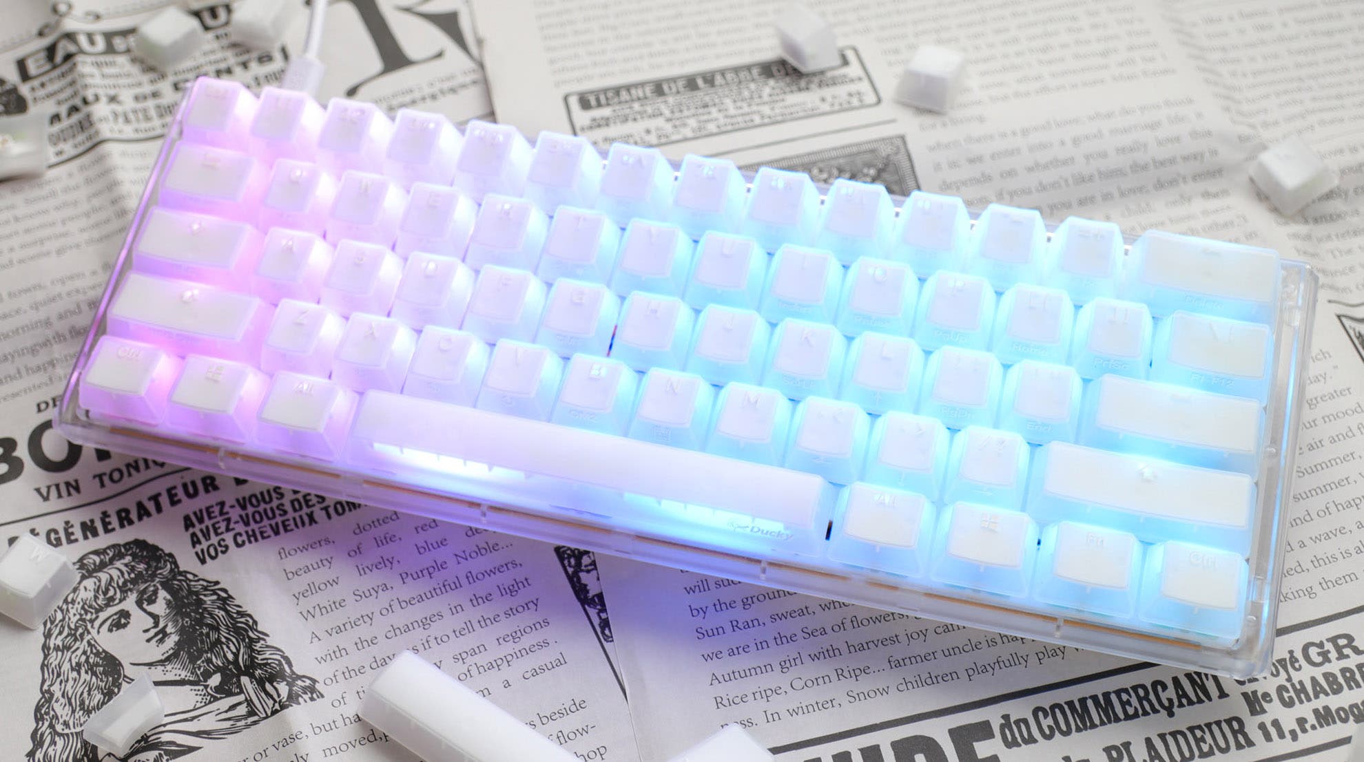 Ducky One 3 Mini Aura Clear White 60% Hotswap RGB LED Double Shot ABS Mechanical Keyboard