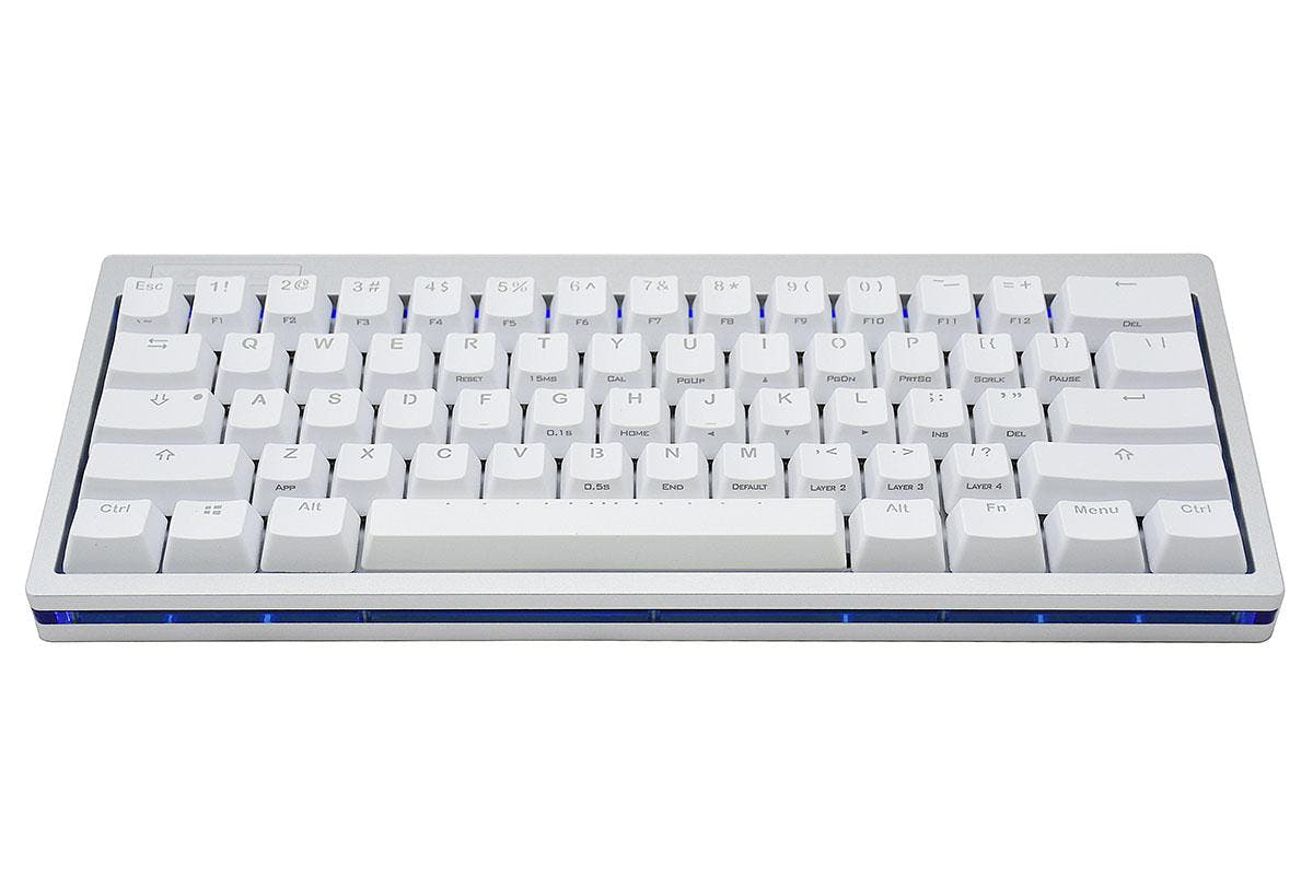 Vortex POK3R Silver LE Blue Border RGB LED 60% Double Shot PBT Mechanical Keyboard