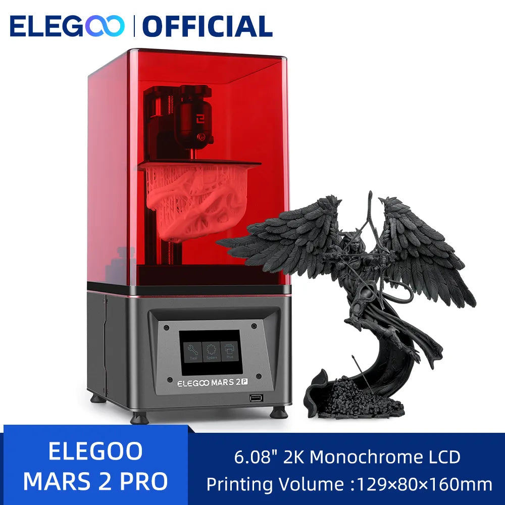 3D PRINT SHOP ELEGOO MARS 2 PRO Mono SLA 3D Printer UV Photocuring LCD 3D Printer with 6 inch 2K Monochrome LCD Printing Size 129x80x160mm