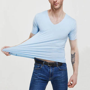 Men's Summer T-Shirt Short Sleeve Cool Quick Dry Breathable Ice Silk Seamless Tops Casual Solid Color Elastic Tee Shirts M-5XL - Tamnz