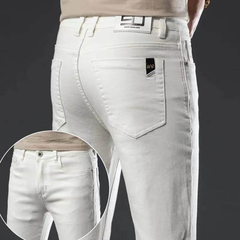 Classic Style Men's White Jeans Men Cotton Casual Business Stretch Slim Fit Denim Trousers Male Fashion Brand Pants