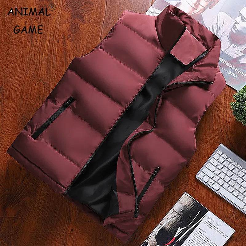 Sweatwear Winter Men Vest Parkas Cotton Casual Sleeveless Stand Thick Clothes Solid Color Vest Jacket Male