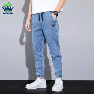 Autumn Winter Blue Cargo Jeans Men Streetwear Denim Jogger Pants Baggy Harem Jean Trousers Male Oversize Large size4 5 6 7XL 8XL - Tamnz