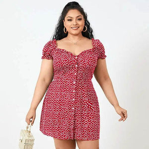 VONDA Elegant Women Summer Dress Femme Cocktail Party Mini Vestidos Overszied Sexy Short Sleeve Button Polka Dot Print Sundress - Tamnz