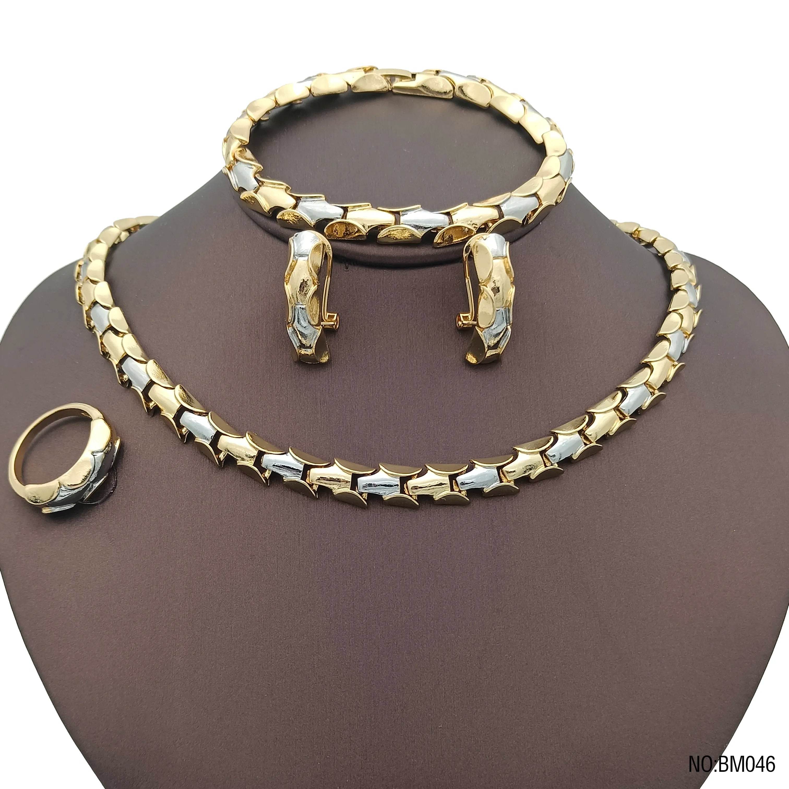 Italian Brazilian Jewelry Set Wedding Jewellery 18k Gold Plated Necklace For Women Daily Wear Fashion  Bride Accessories Gifts