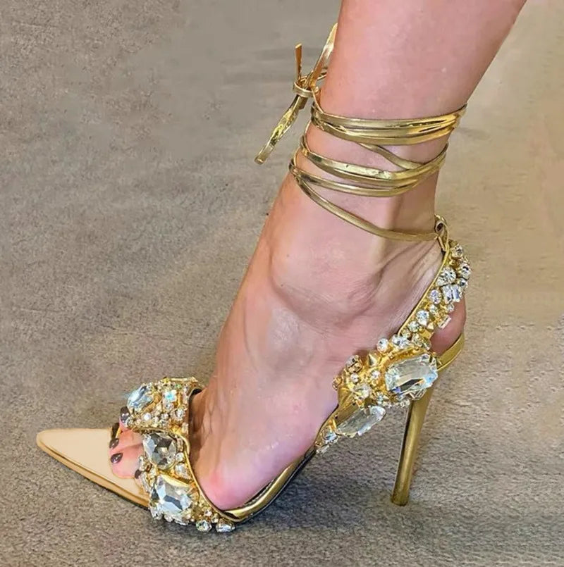 Nontium - Ankle Strap Pointed Thin High Heels Sandals