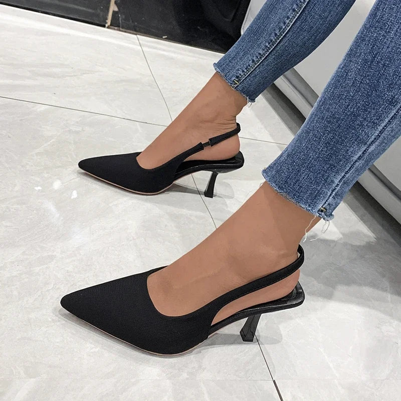 Nontium - Pointed Toe Slip-On Back Strap Thin High Heel Sandals