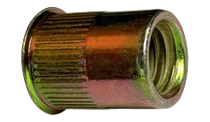 Rivet Nuts Flat Head Threaded Inserts Large Flange Open End Steel Zinc Yellow Dichromate Plated 10/24-.080