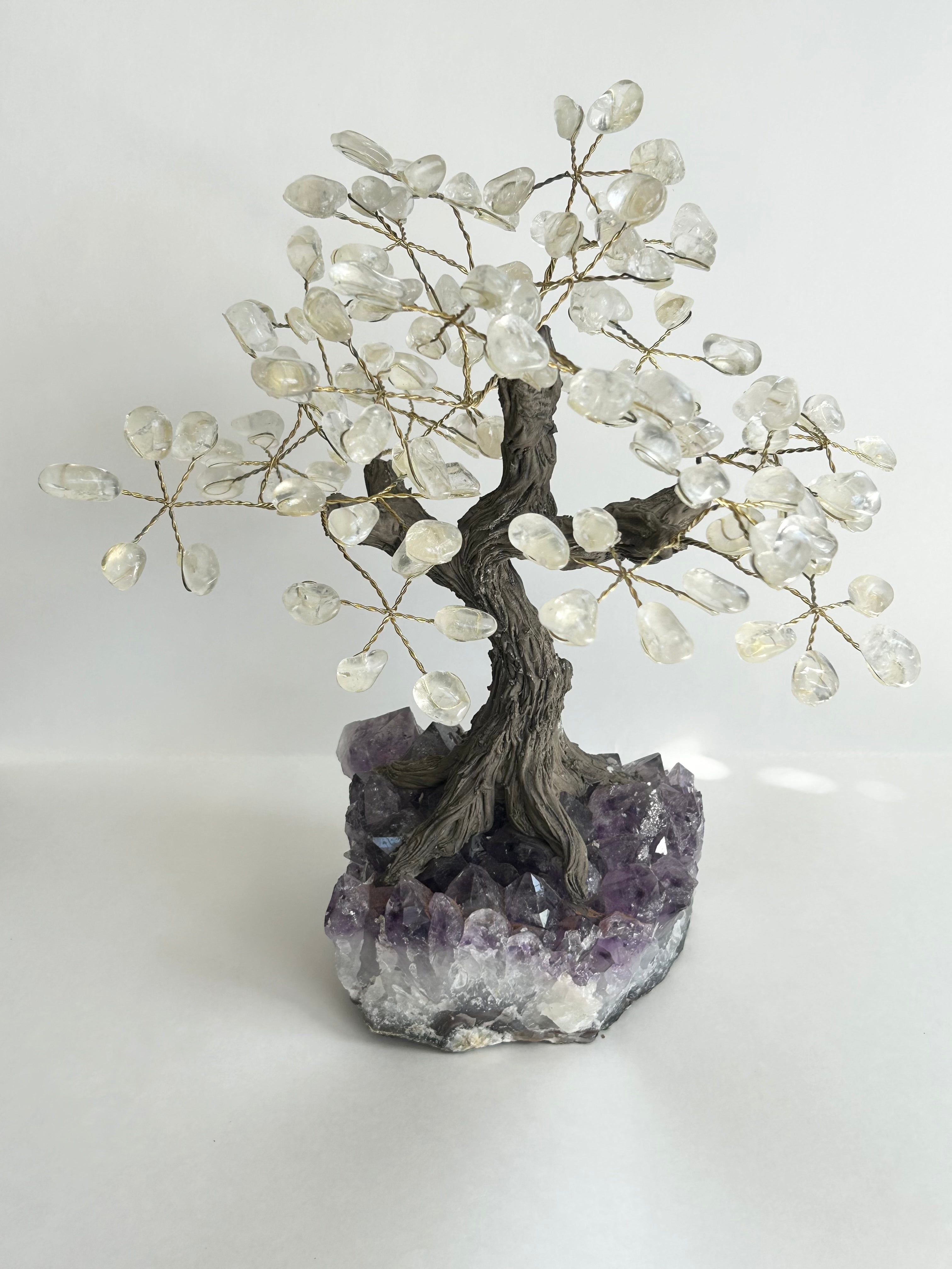 Clear Quartz Tumble Tree with Amethyst Cluster Base, 13"