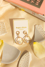 Cascading Matte Gold Hoops with Pearl - Sugar + Style