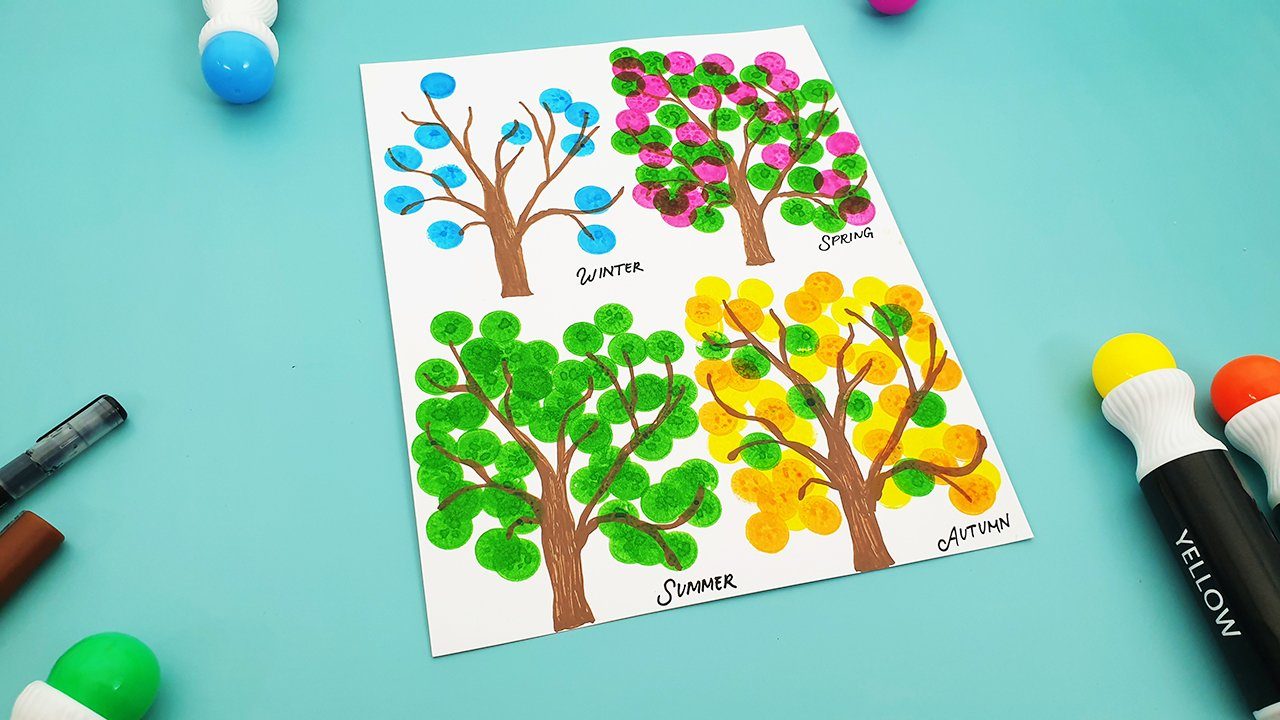 How To Draw A Four Seasons Tree Using Washable Dot Markers - Chalkola Art  Supply