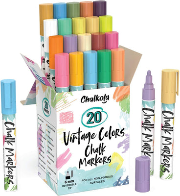 Vintage Colors Chalk Markers - Pack of 20 Pens, Chalkola Art Supply