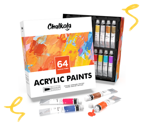 Artist's Bundle: 32 Acrylic Paint + 15 Canvas Panels - Chalkola Art Supply