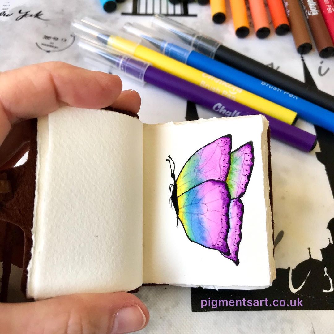 Drawing BUTTERFLY with Brush Pen, Watercolor effect