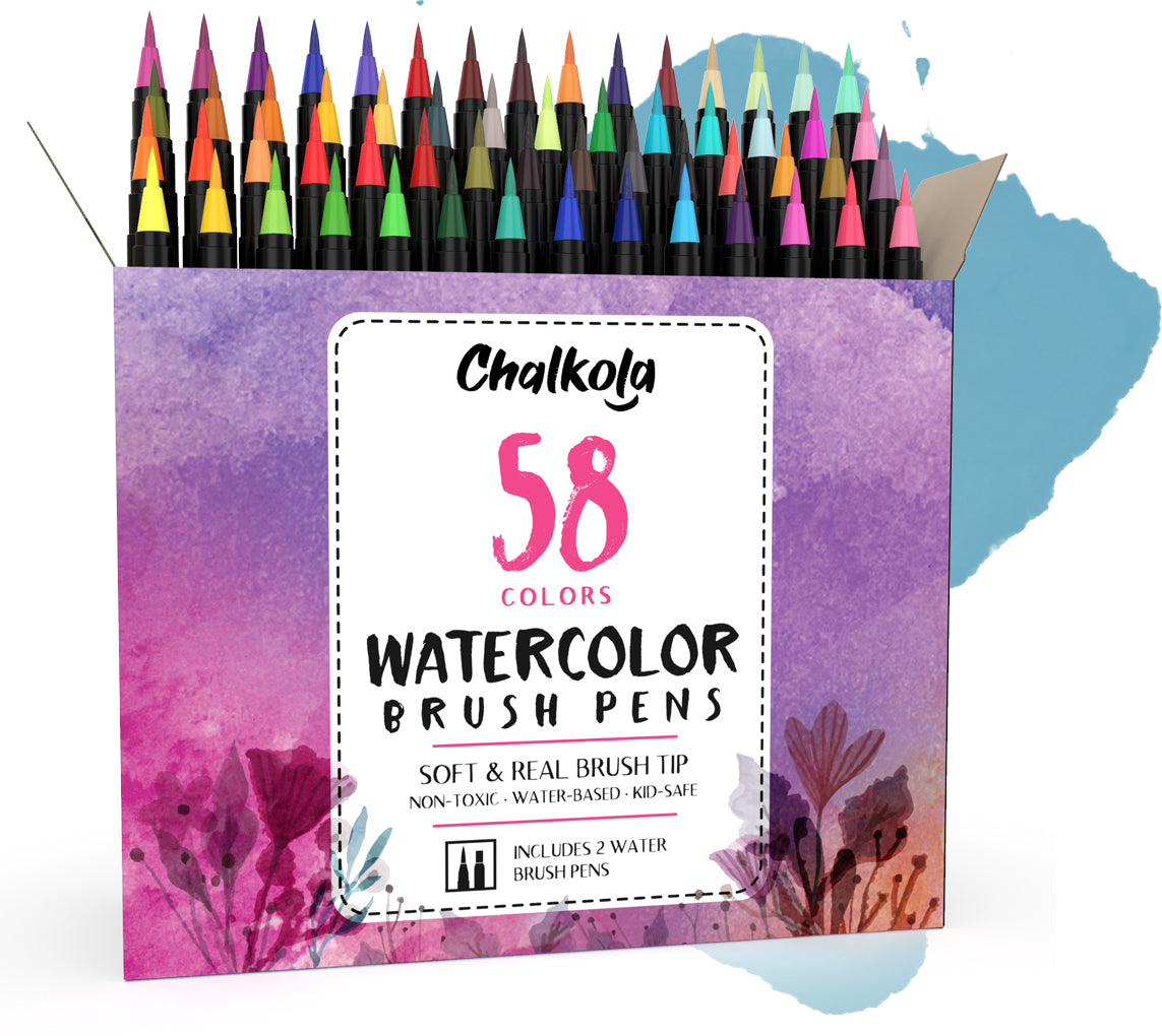 Watercolor Brush Pens, Set of 28 Colors Watercolor Markers and 2