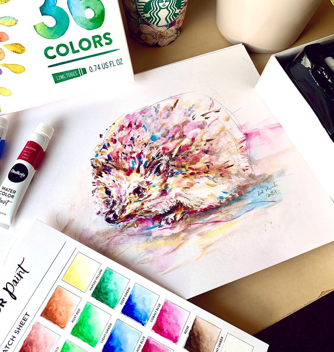 Hedgehog Watercolor Painting