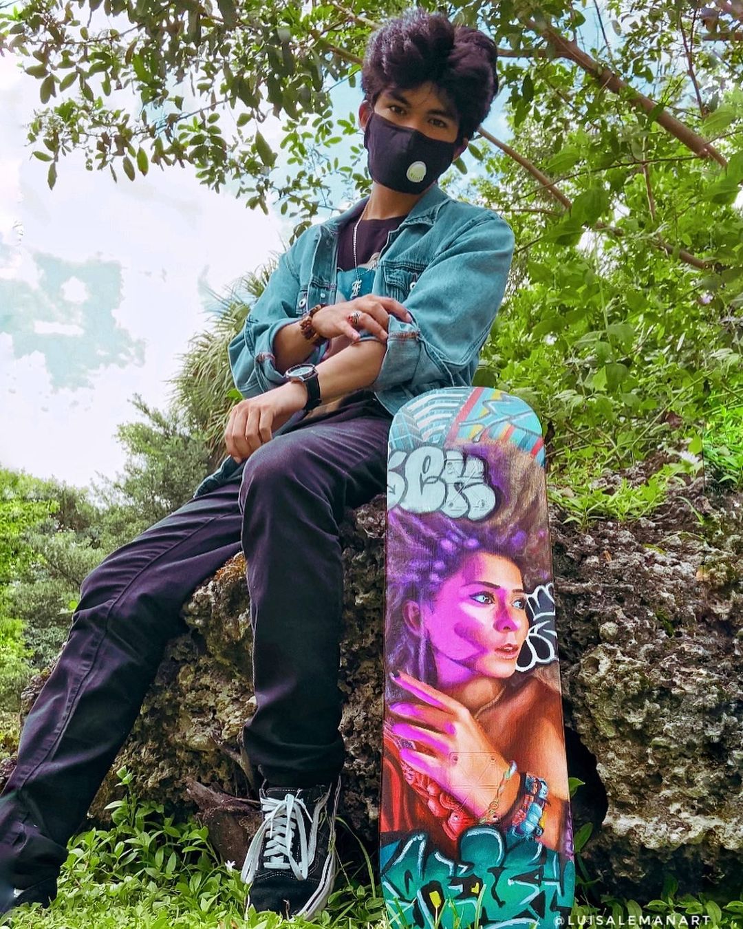Wearable Acrylic Painting on Skateboard