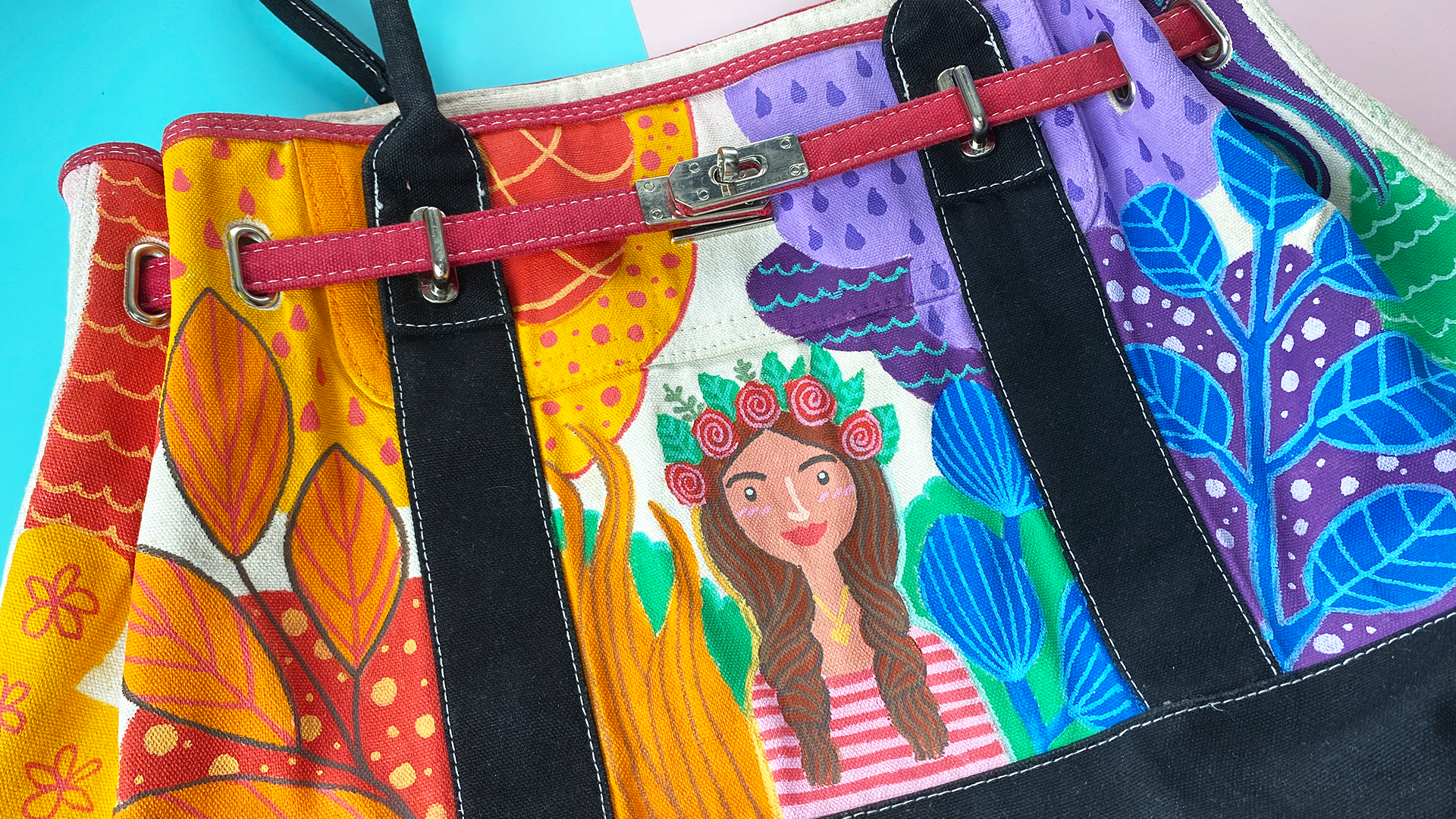 Wearable Acrylic Painting on Shoulder Bag