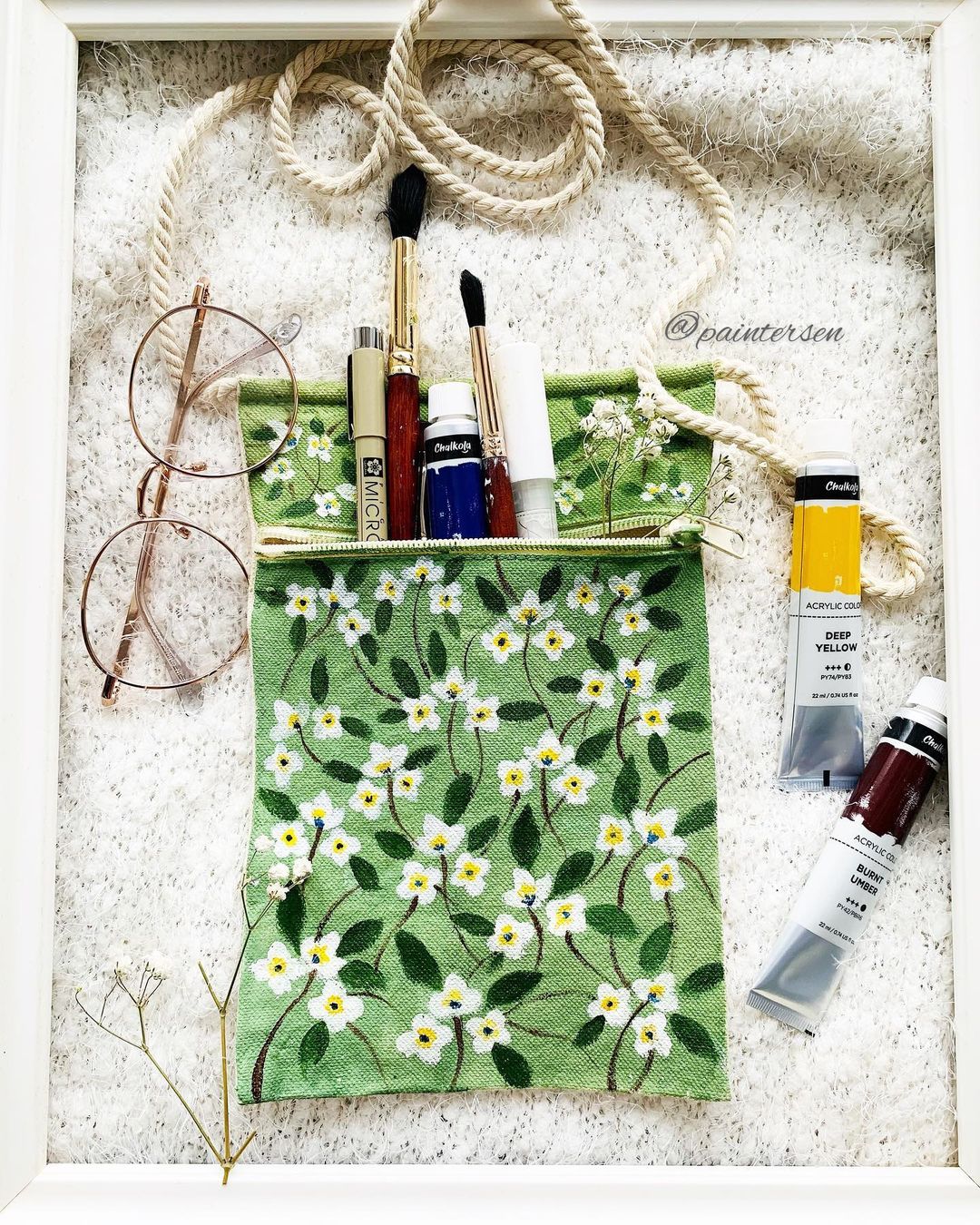 Wearable Acrylic Painting on Canvas Sling Wallet