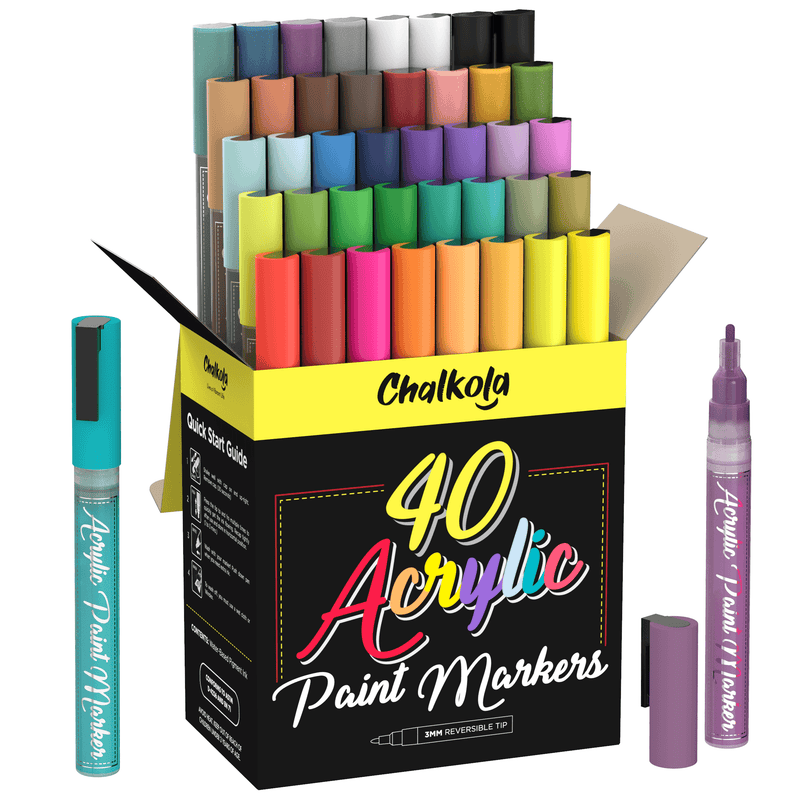 Acrylic Paint Marker Pens Pack Of 40 Fine Tip Chalkola Art Supply   01 MainImage Revised 1 800x 