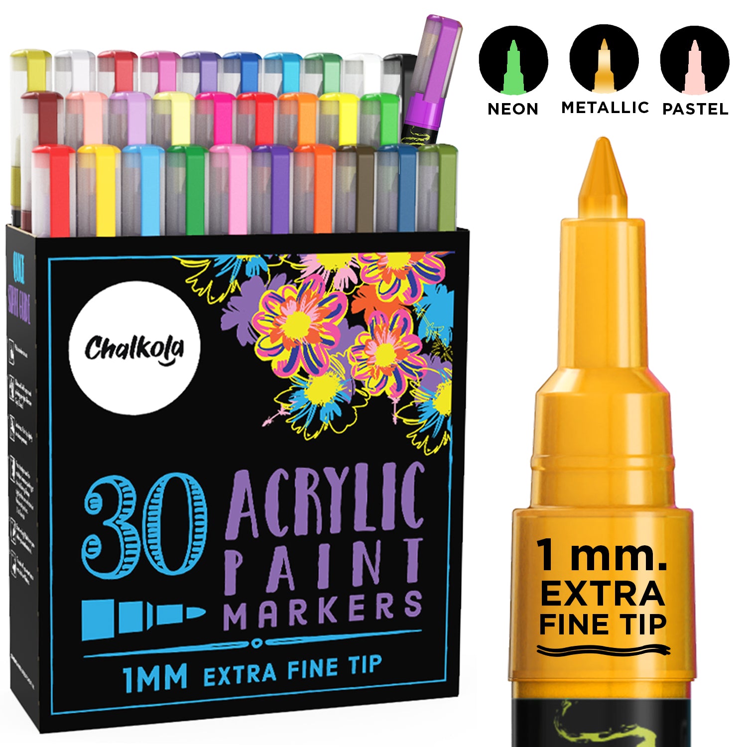 Acrylic Paint Marker Pens - Pack of 20 - Chalkola Art Supply